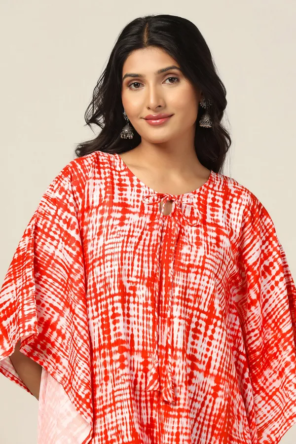 Orange_Slub_Tie_&_Dye_Print_Kaftan_Dress_For_Women