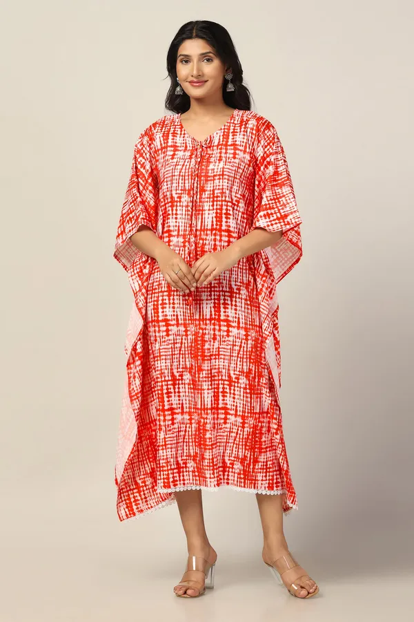 Orange_Slub_Tie_&_Dye_Print_Kaftan_Dress_For_Women