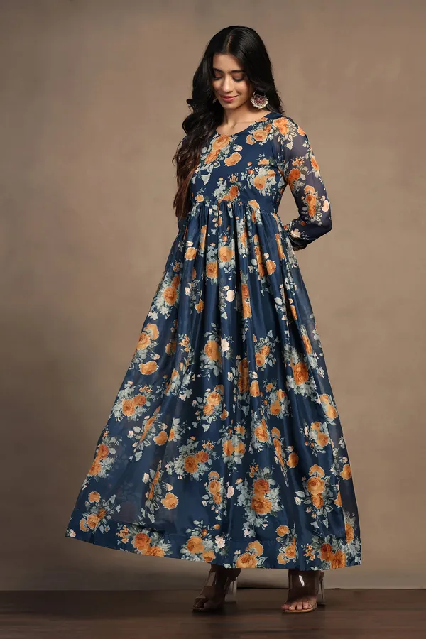 Morpich_Organza_Floral_Print_Fit_And_Flare_Maxi_Length_Dress_For_Women