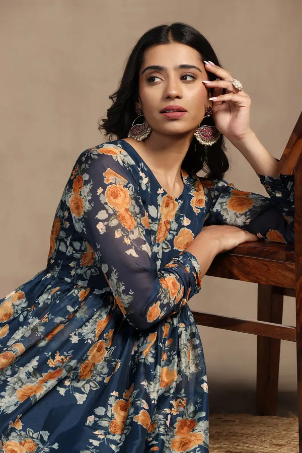 Morpich_Organza_Floral_Print_Fit_And_Flare_Maxi_Length_Dress_For_Women