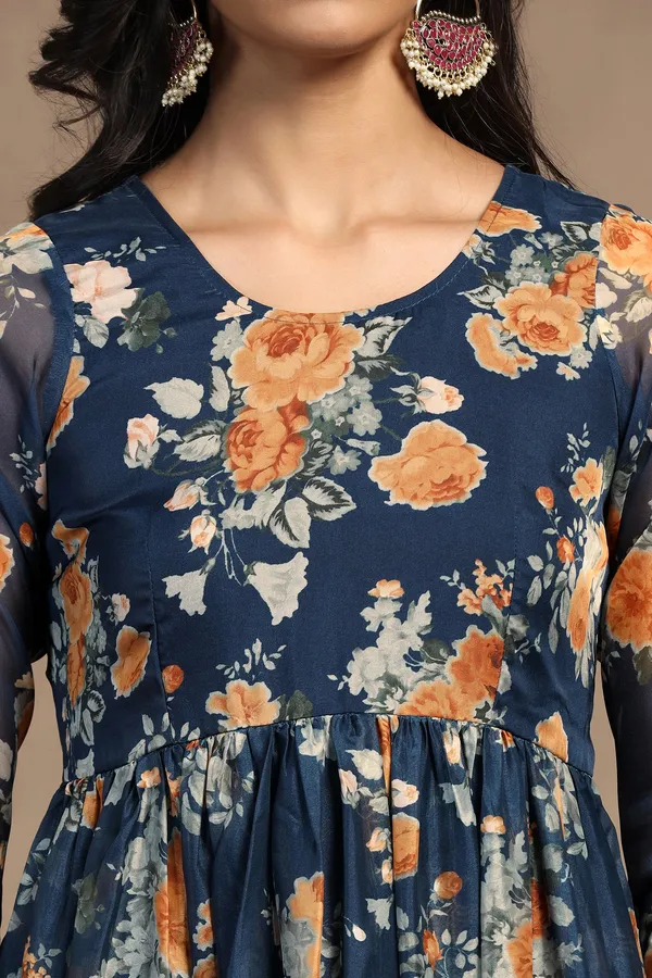 Morpich_Organza_Floral_Print_Fit_And_Flare_Maxi_Length_Dress_For_Women