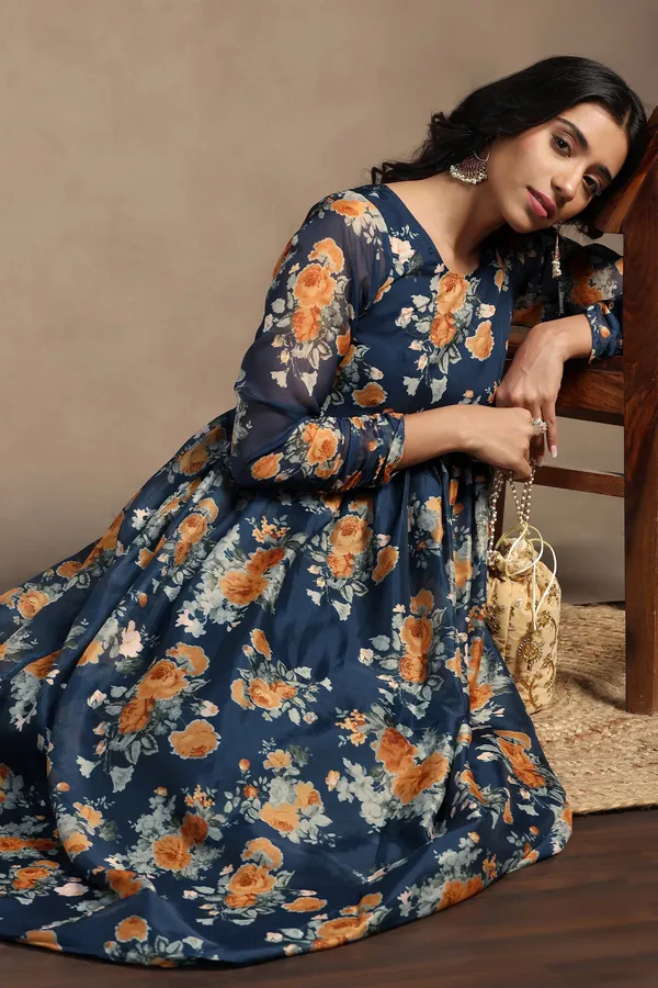 Morpich_Organza_Floral_Print_Fit_And_Flare_Maxi_Length_Dress_For_Women
