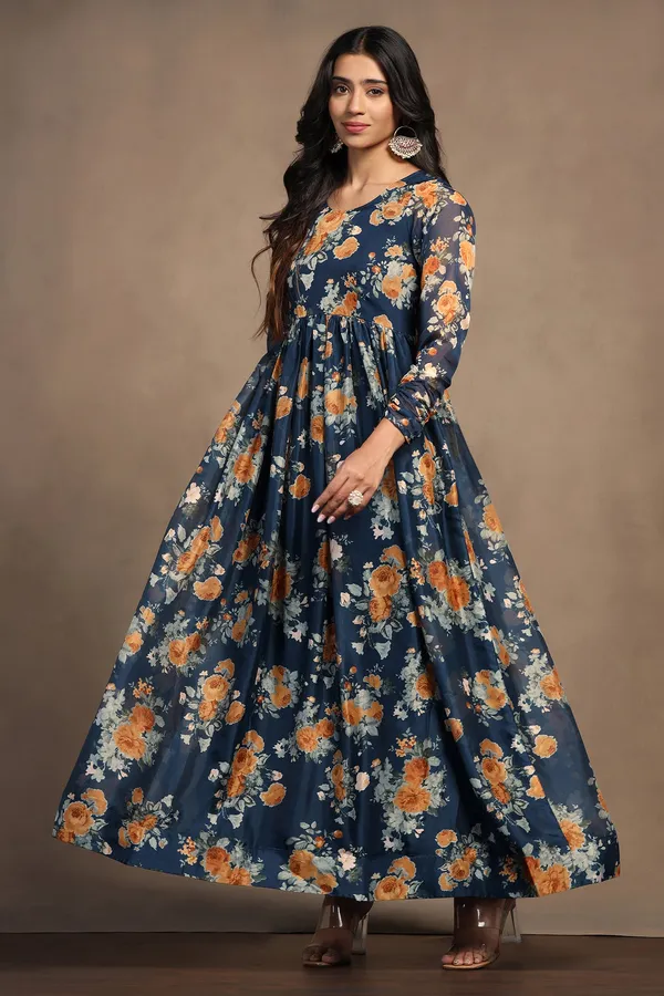 Morpich_Organza_Floral_Print_Fit_And_Flare_Maxi_Length_Dress_For_Women