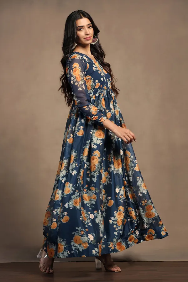 Morpich_Organza_Floral_Print_Fit_And_Flare_Maxi_Length_Dress_For_Women