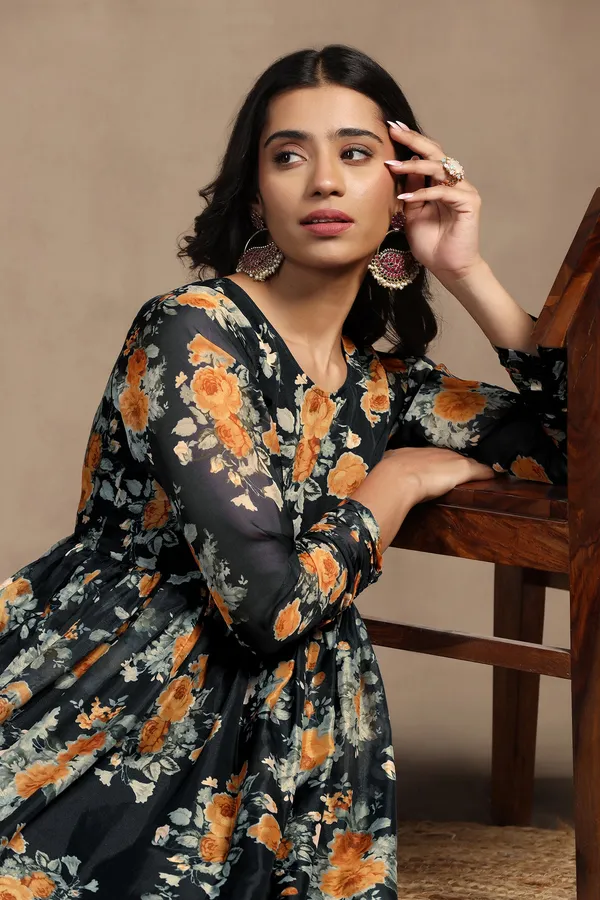 Black_Tabby_Organza_Floral_Print_Maxi_Length_Dress_For_Women