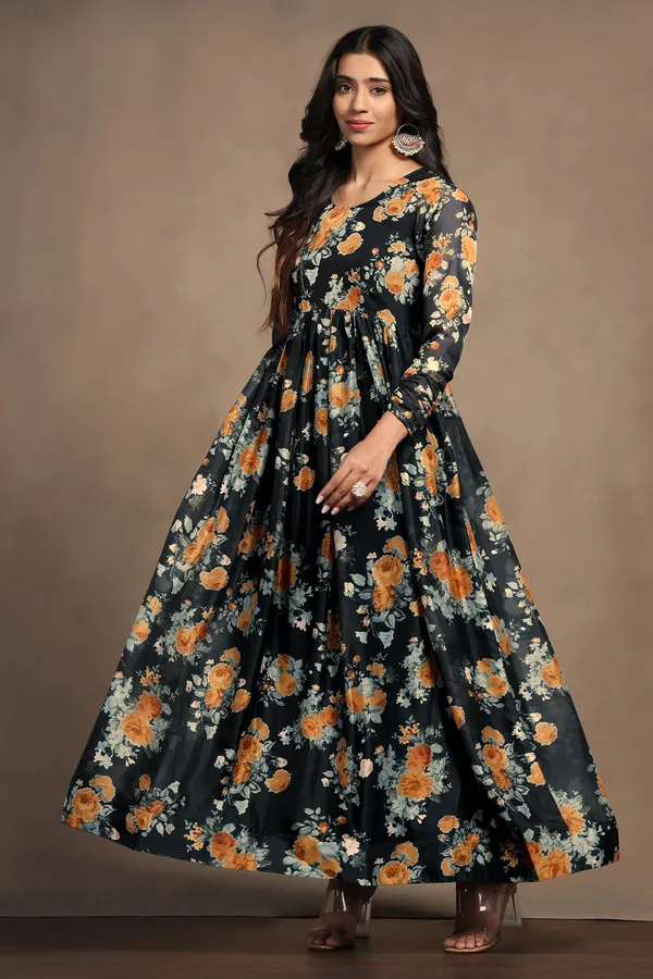 Black_Tabby_Organza_Floral_Print_Maxi_Length_Dress_For_Women