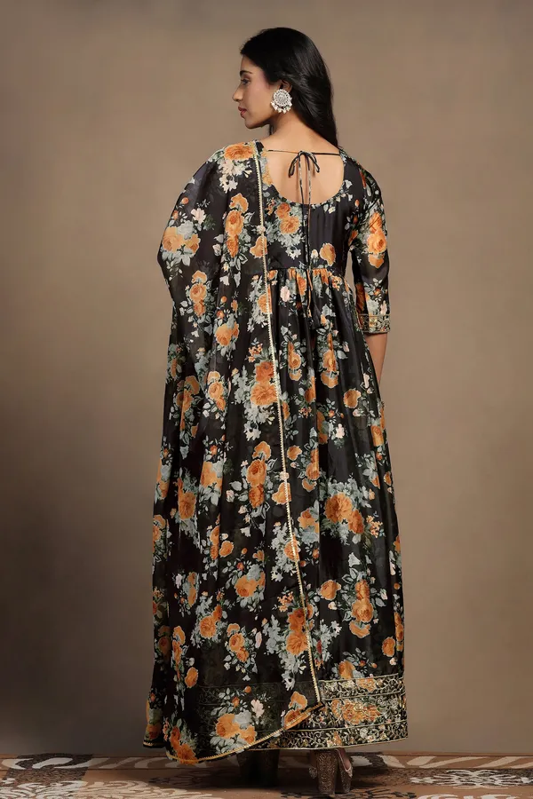 Black_Tabby_Organza_Gathered_Floral_Print_A-Line_Maxi_Dress_With_Dupatta_Set_For_Women
