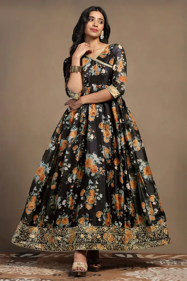 Black_Tabby_Organza_Gathered_Floral_Print_A-Line_Maxi_Dress_With_Dupatta_Set_For_Women