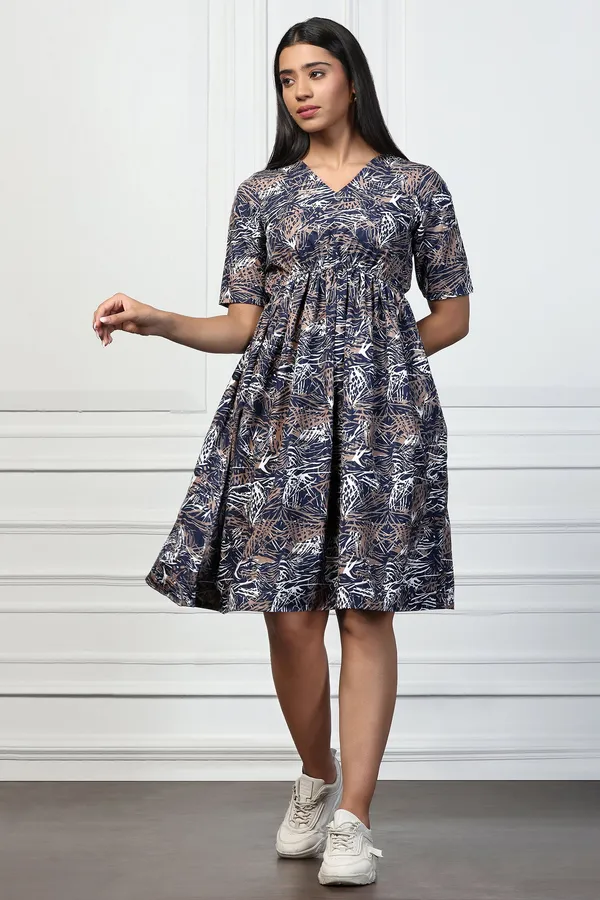 Navy_Blue_Shukrana_Abstract_Print_Knee_Length_Dress_For_Women