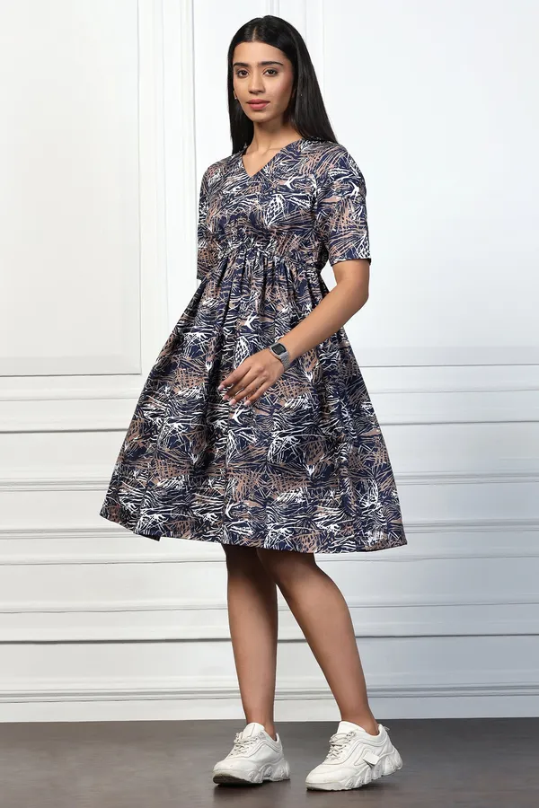 Navy_Blue_Shukrana_Abstract_Print_Knee_Length_Dress_For_Women