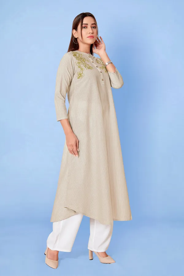 Beige_Cotton_Anarkali_Readymade_Kurti
