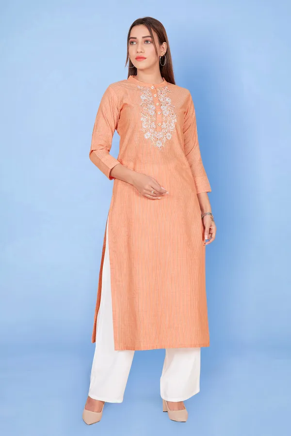 Orange_Cotton_Straight_Readymade_Kurti_For_Women