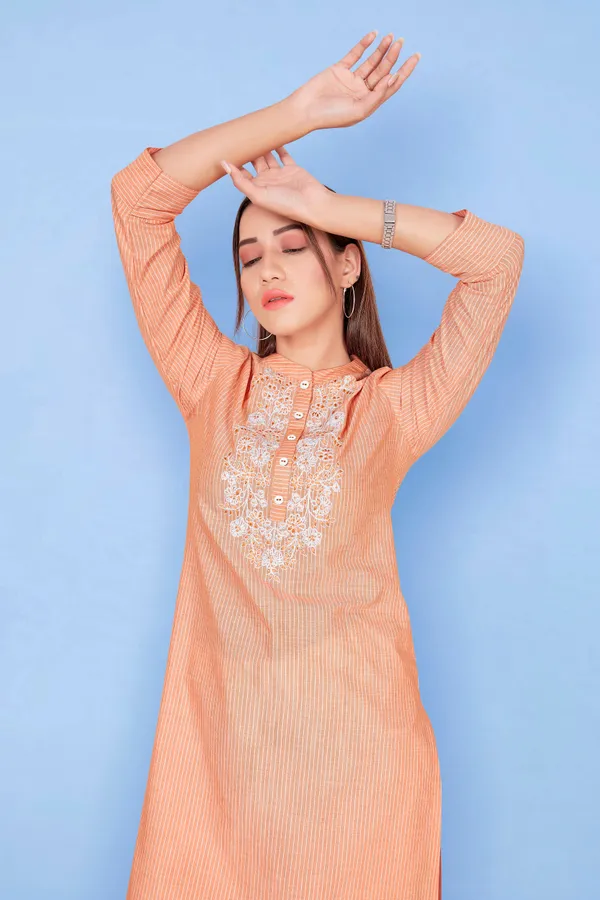 Orange_Cotton_Straight_Readymade_Kurti_For_Women