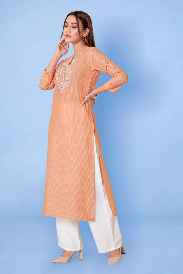 Orange_Cotton_Straight_Readymade_Kurti_For_Women