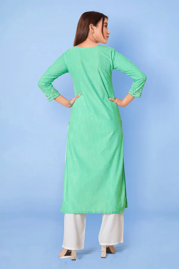 Green_Cotton_Straight_Readymade_Kurti_For_Women