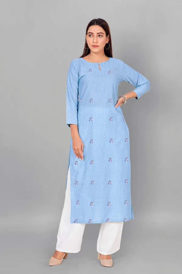 Blue_Cotton_Straight_Readymade_Kurti_For_Women