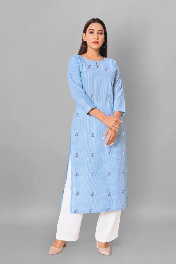 Blue_Cotton_Straight_Readymade_Kurti_For_Women