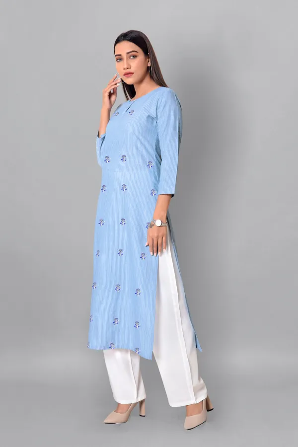 Blue_Cotton_Straight_Readymade_Kurti_For_Women