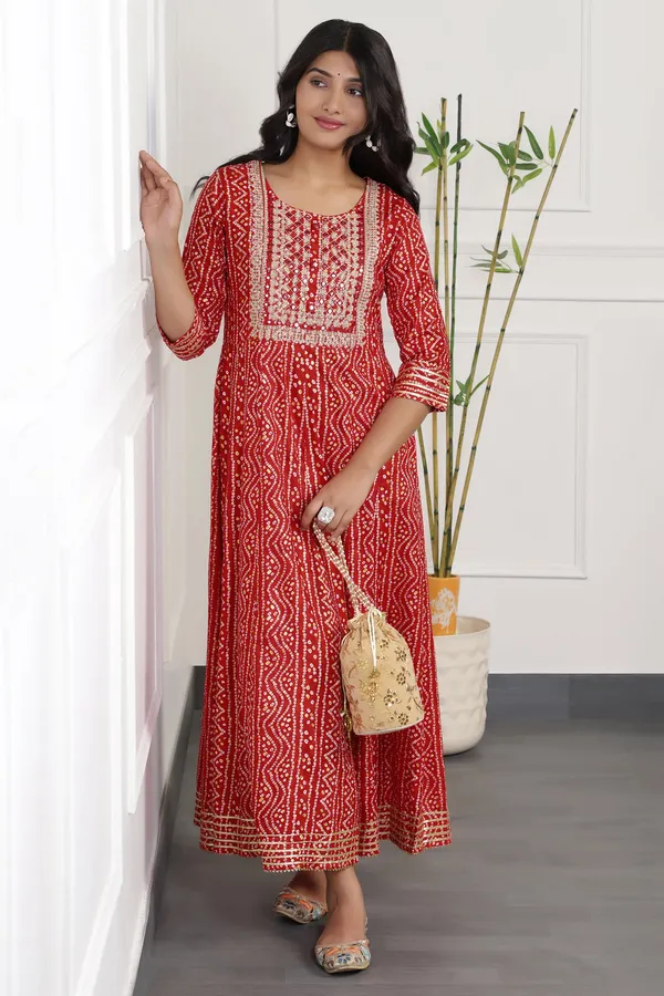 Red_Anarkali_Kurta_with_Bandhni_Print_|_Cotton_Fabric_and_Maxi_Length_Kurta