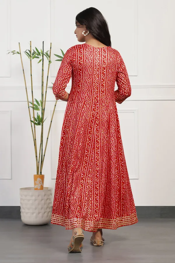 Red_Anarkali_Kurta_with_Bandhni_Print_|_Cotton_Fabric_and_Maxi_Length_Kurta