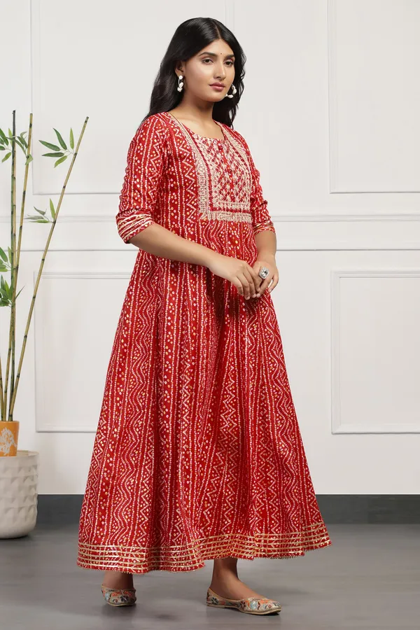 Red_Anarkali_Kurta_with_Bandhni_Print_|_Cotton_Fabric_and_Maxi_Length_Kurta