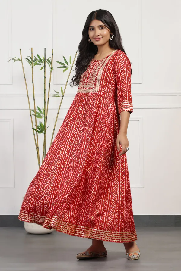 Red_Anarkali_Kurta_with_Bandhni_Print_|_Cotton_Fabric_and_Maxi_Length_Kurta