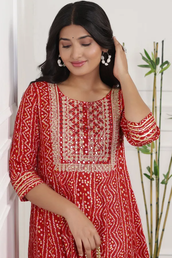 Red_Anarkali_Kurta_with_Bandhni_Print_|_Cotton_Fabric_and_Maxi_Length_Kurta