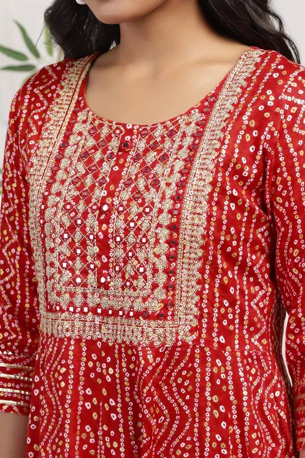 Red_Anarkali_Kurta_with_Bandhni_Print_|_Cotton_Fabric_and_Maxi_Length_Kurta