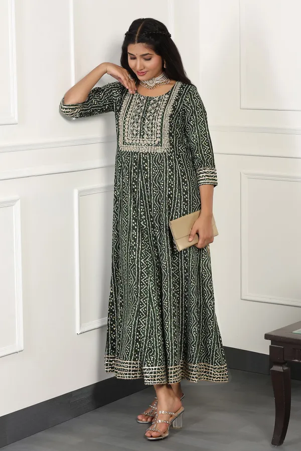 Green_Cotton_Bandhani_Printed_Anarkali_Maxi_Length_Kurta