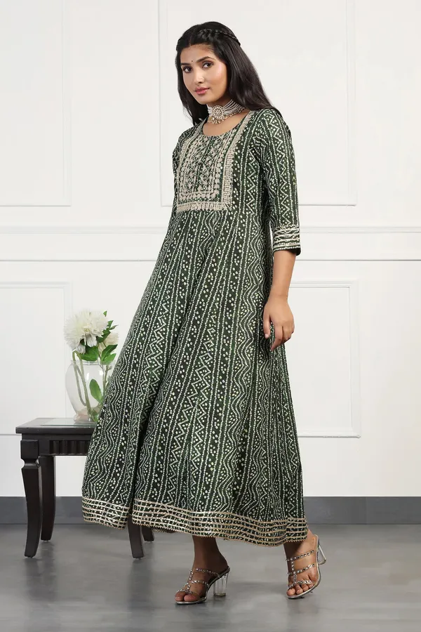 Green_Cotton_Bandhani_Printed_Anarkali_Maxi_Length_Kurta