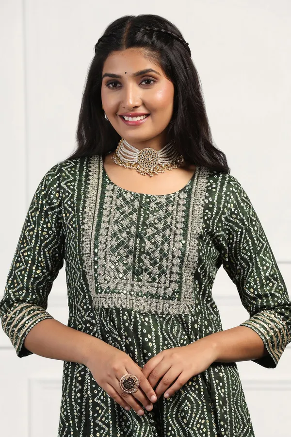 Green_Cotton_Bandhani_Printed_Anarkali_Maxi_Length_Kurta