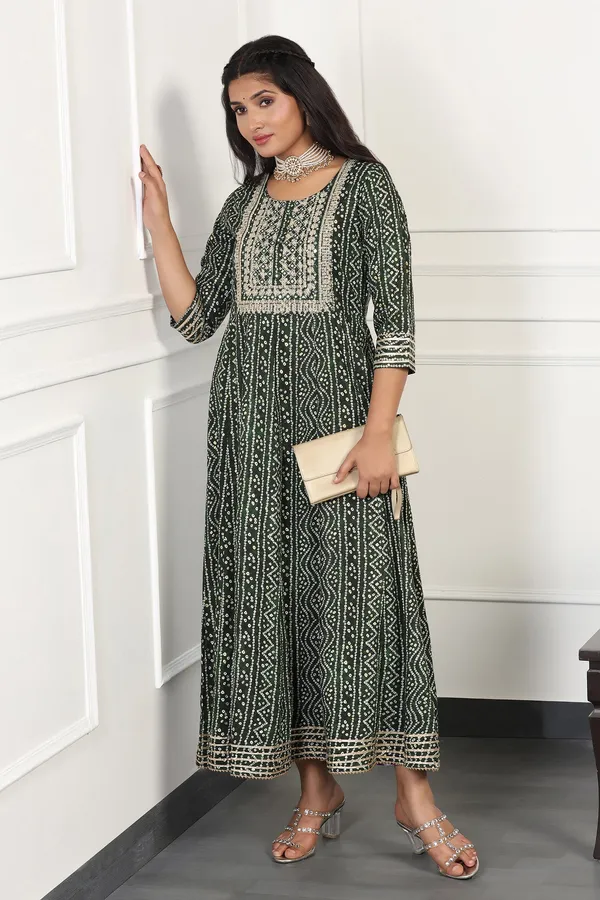 Green_Cotton_Bandhani_Printed_Anarkali_Maxi_Length_Kurta