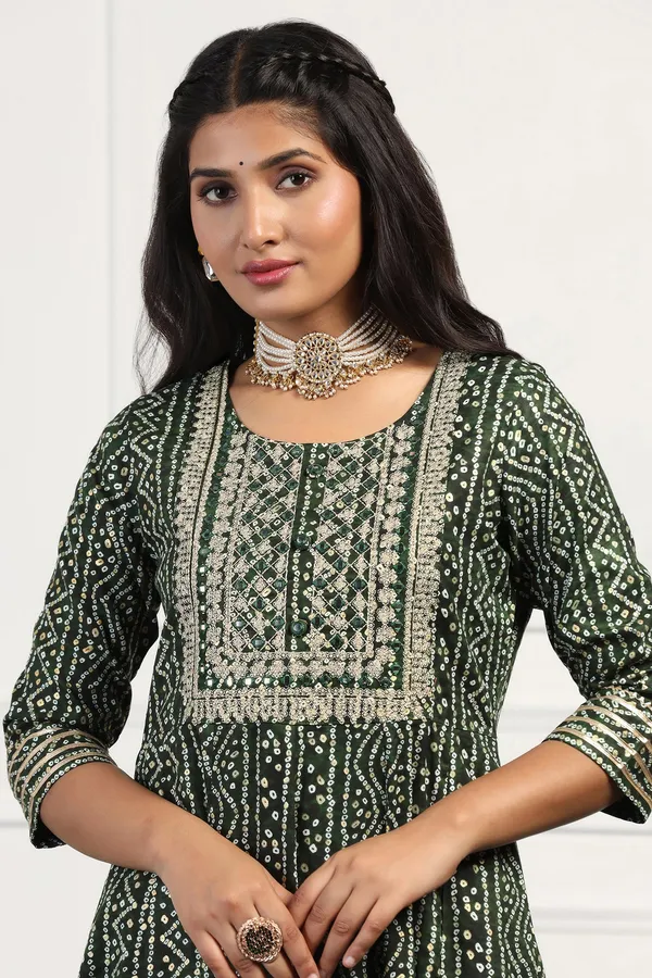 Green_Cotton_Bandhani_Printed_Anarkali_Maxi_Length_Kurta
