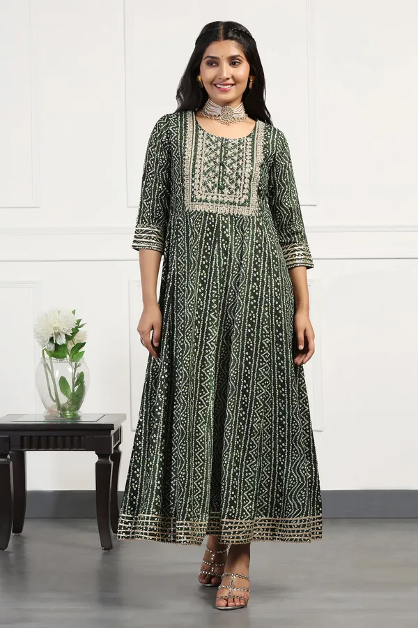 Green_Cotton_Bandhani_Printed_Anarkali_Maxi_Length_Kurta