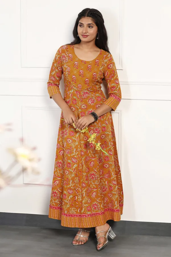 Mustard_Yellow_Cotton_Floral_Printed_Anarkali_Maxi_Length_Kurta