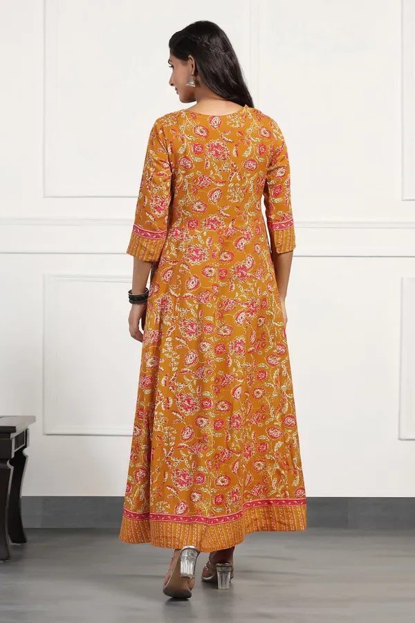 Mustard_Yellow_Cotton_Floral_Printed_Anarkali_Maxi_Length_Kurta