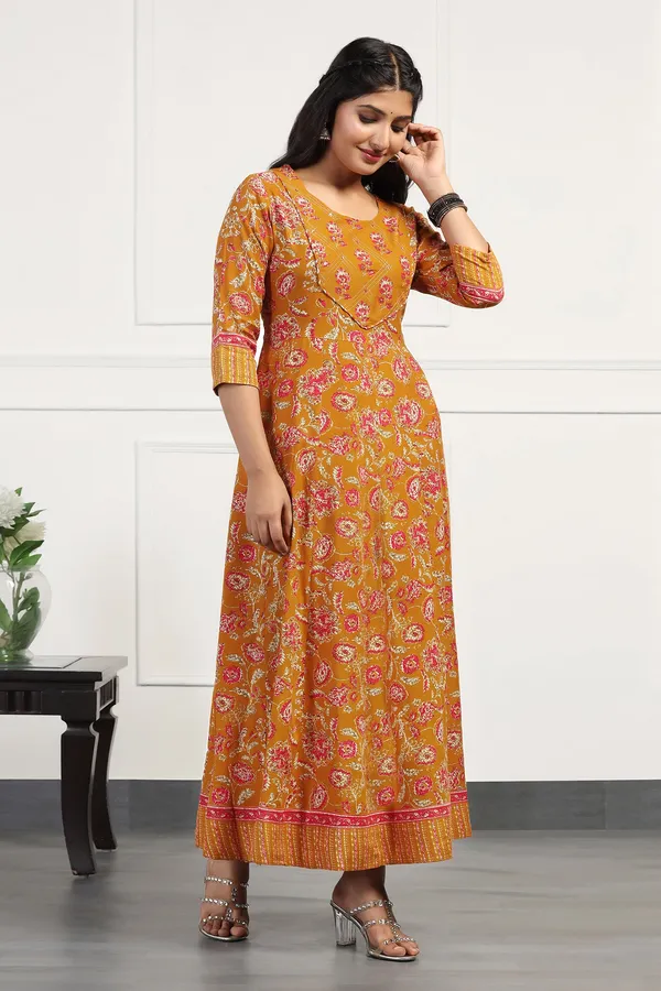Mustard_Yellow_Cotton_Floral_Printed_Anarkali_Maxi_Length_Kurta