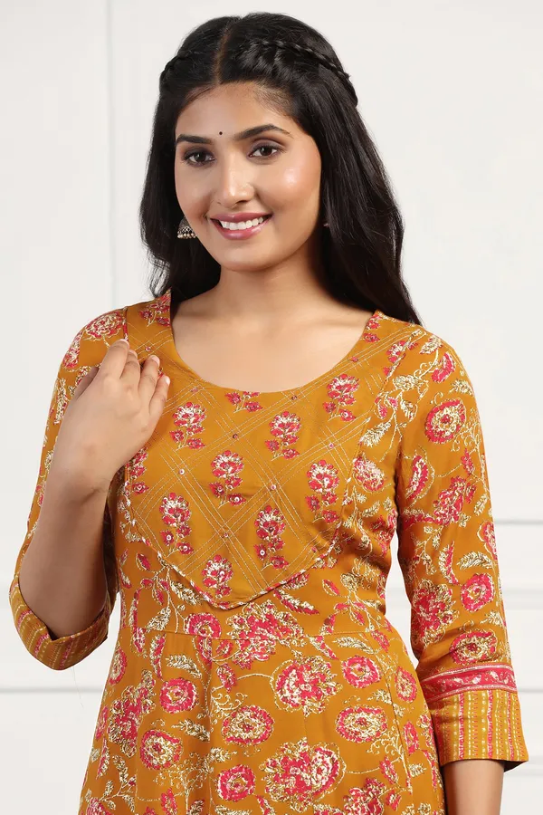 Mustard_Yellow_Cotton_Floral_Printed_Anarkali_Maxi_Length_Kurta