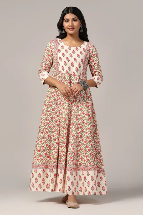 Cream_Cotton_Floral_Printed_Anarkali_Maxi_Length_Kurta
