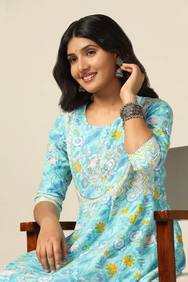 Sea_Green_Cotton_Floral_Printed_Anarkali_Maxi_Length_Kurta