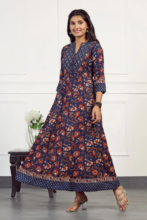 Navy_Blue_Cotton_Floral_Printed_Anarkali_Maxi_Length_Kurta