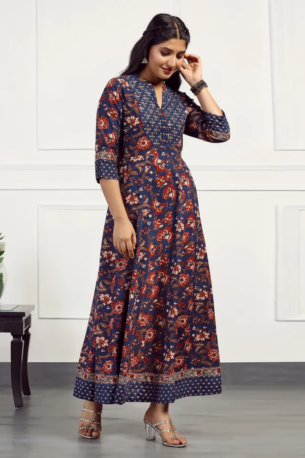 Navy_Blue_Cotton_Floral_Printed_Anarkali_Maxi_Length_Kurta