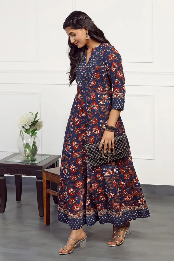 Navy_Blue_Cotton_Floral_Printed_Anarkali_Maxi_Length_Kurta