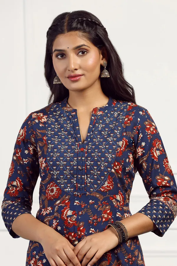 Navy_Blue_Cotton_Floral_Printed_Anarkali_Maxi_Length_Kurta