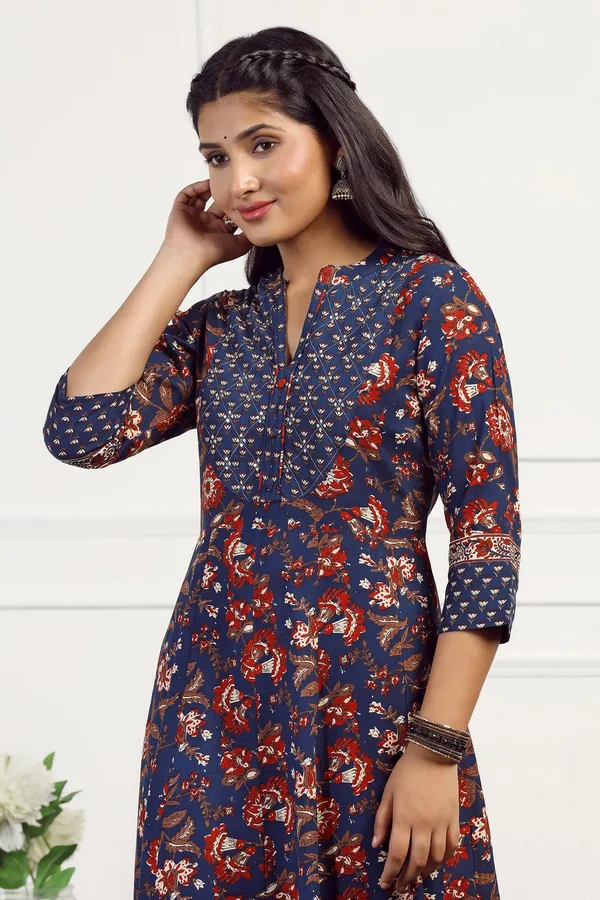 Navy_Blue_Cotton_Floral_Printed_Anarkali_Maxi_Length_Kurta