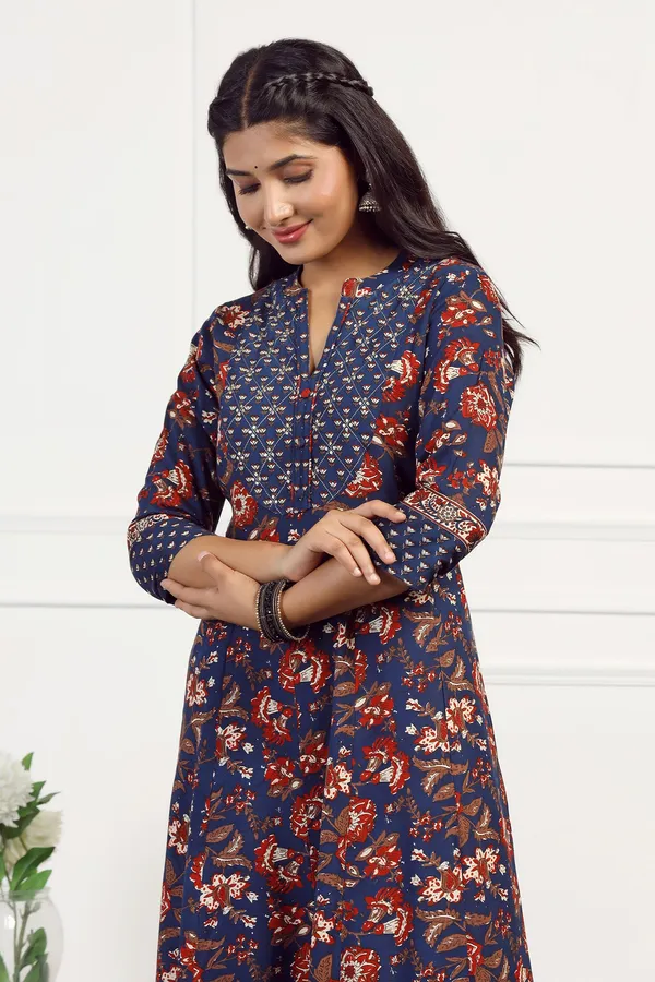 Navy_Blue_Cotton_Floral_Printed_Anarkali_Maxi_Length_Kurta