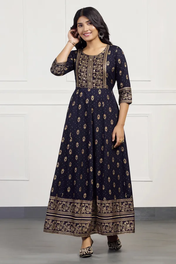 Dark_Blue_Cotton_Floral_Printed_Anarkali_Maxi_Length_Kurta