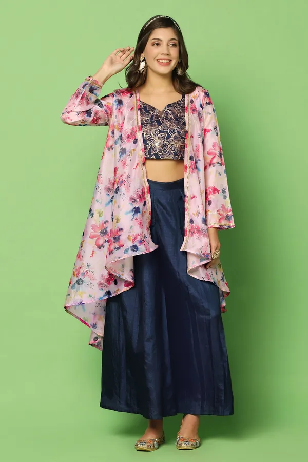 Navy_Blue_Embroidered_Crop_Top_And_Palazzo_Set_With_Floral_Printed_Shrug_For_Women