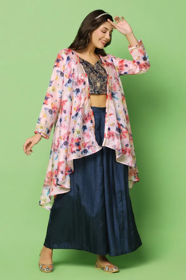 Navy_Blue_Embroidered_Crop_Top_And_Palazzo_Set_With_Floral_Printed_Shrug_For_Women