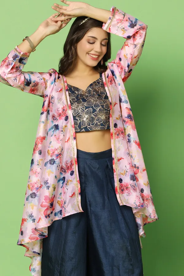 Navy_Blue_Embroidered_Crop_Top_And_Palazzo_Set_With_Floral_Printed_Shrug_For_Women